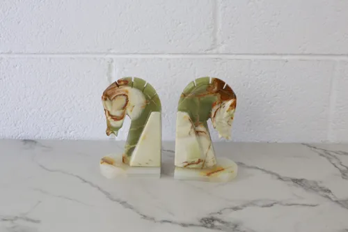 Vintage Marble Horse Bookends
