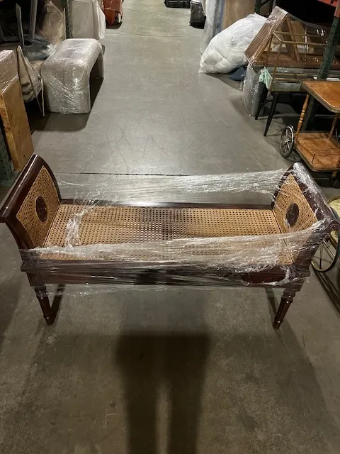 Vintage Wood & Cane Accent Bench
