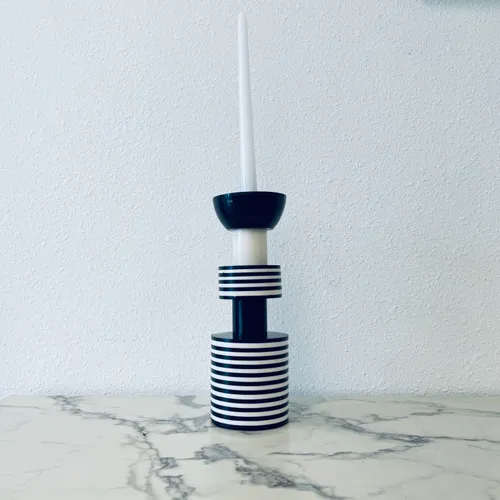 Black and White Stripe Tall Candle Holder