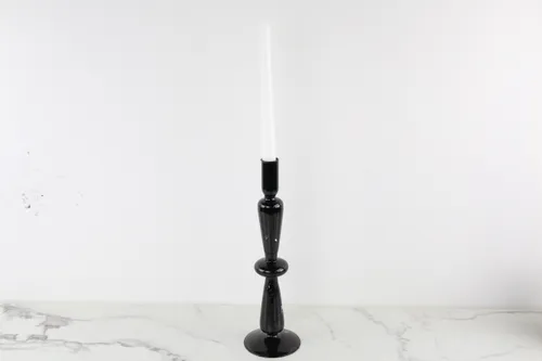BROKEN - Black Glass Candlestick Holder 