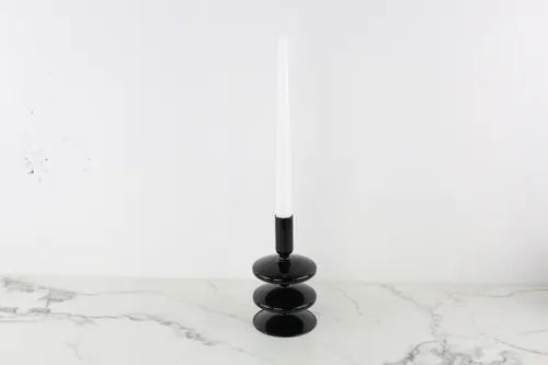 Black Glass Disc Candlestick Holder 