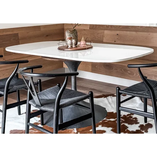 KATRIN Rounded Rectangle Top + Black Base Dining Table