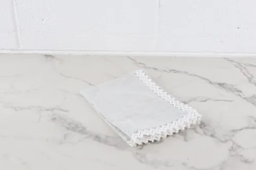 Grey Linen Napkin With Crochet Trim