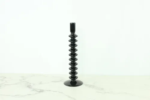 Black Glass Stacked Candlestick Holder
