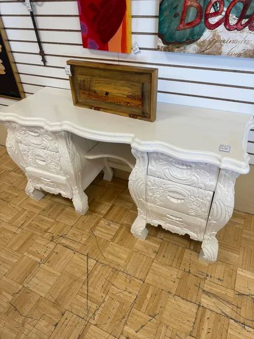 Vintage White Ornate Desk 