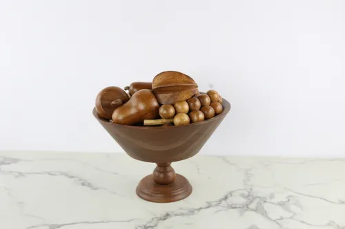 Wooden Pedestal Bowl with Fruit