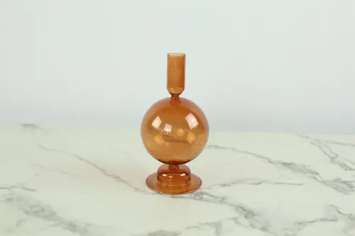 Orange Glass Candlestick Holder