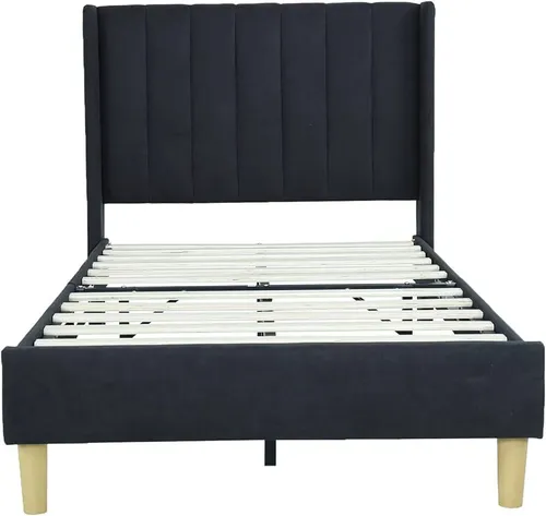 AMANDA Black Linen Twin Bed 