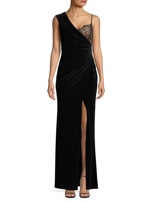 BCBG MaxAzria Lace-Trimmed Velvet Gown