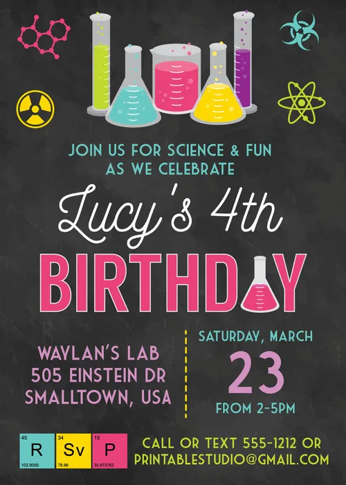 Printed Invitations (6) -Science Theme 