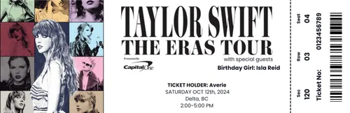Taylor Swift Ticket Style Invitations