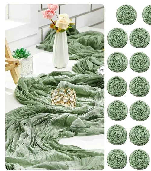 Sage green cheesecloth table runner
