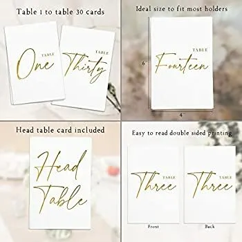 Gold Table Number on Card Stock 1-30