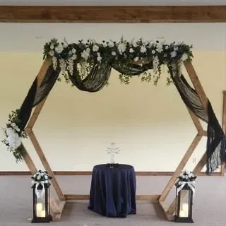 Blue and white arch swags