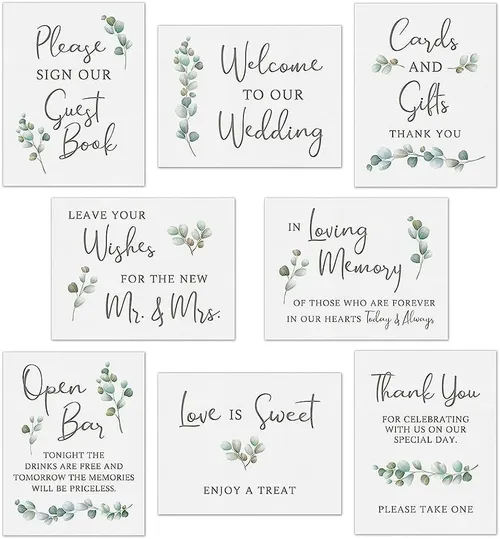 Eucalyptus Wedding Signs (8 pack)