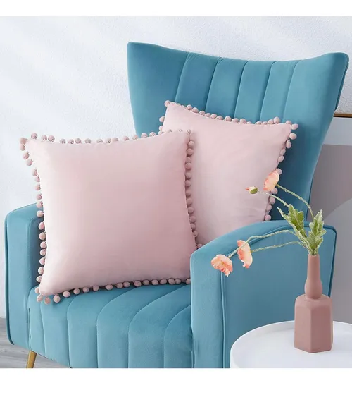 Boho Picnic Pink with Bobbles Pillow