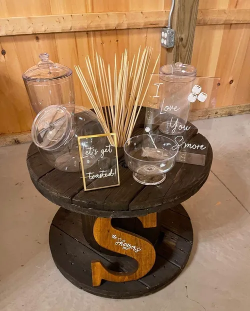 Small spool, sanded and stained dark walnut