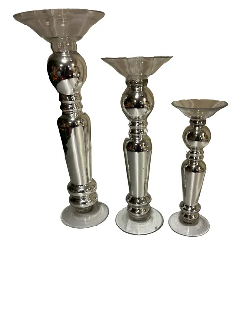 Silver Candle Holders Set - Glass