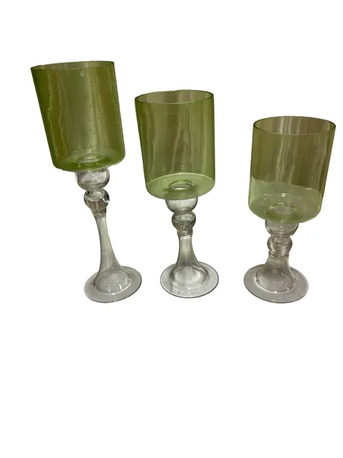 Green Candle Holder Set - Glass
