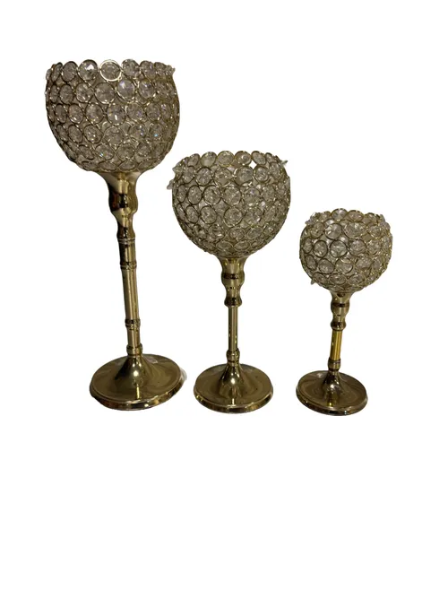 Gold Dimond Candle Holder Set