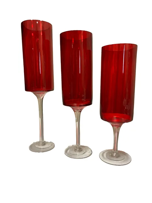 Red Candle Holder Set - Glass