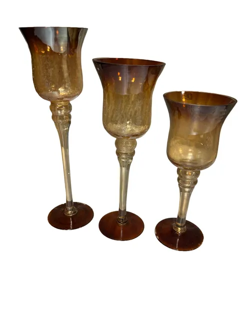 Ombre Brown Candle Holder Set - Glass 