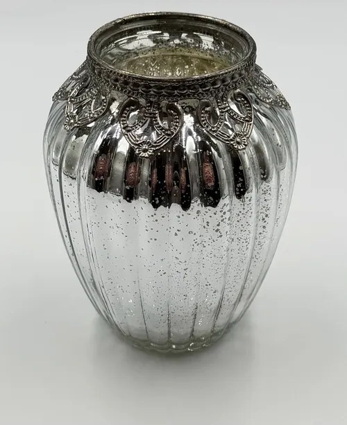 Vintage Ribbed Glass Tealight Holder - Small (Chrome)