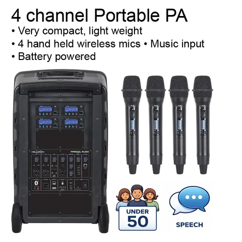 Wireless 4 channel PA, all in one, battery