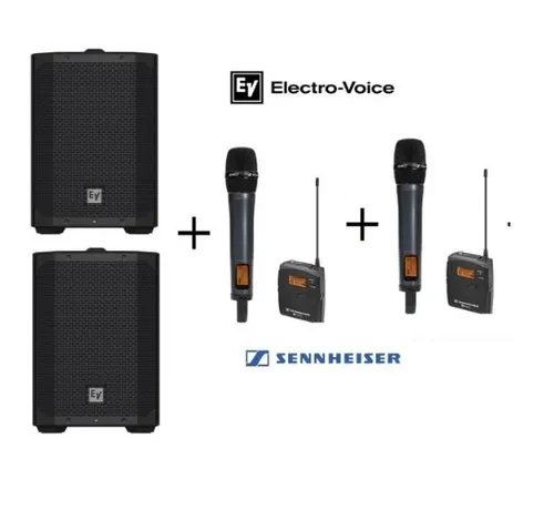 EV Everse 8 Battery Powered Speaker x 2 + Wireless Mic