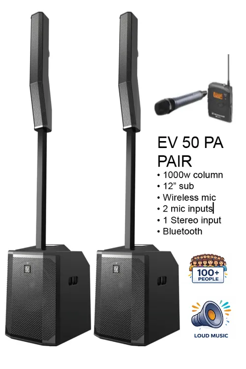 EV 50 column and sub with wireless microphone