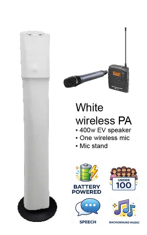 White PA 1 speaker, 1 mic