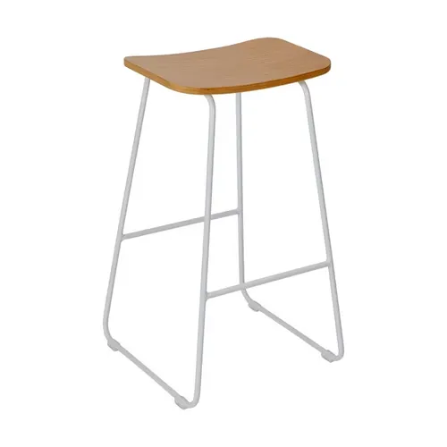 White Metal Stool with Wooden Top