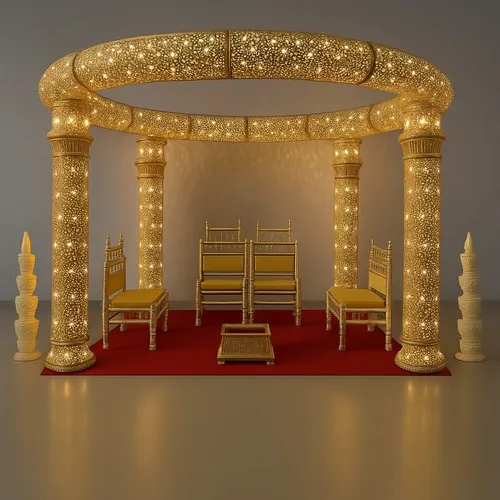 Gold Mandap with Ceremonial Furniture