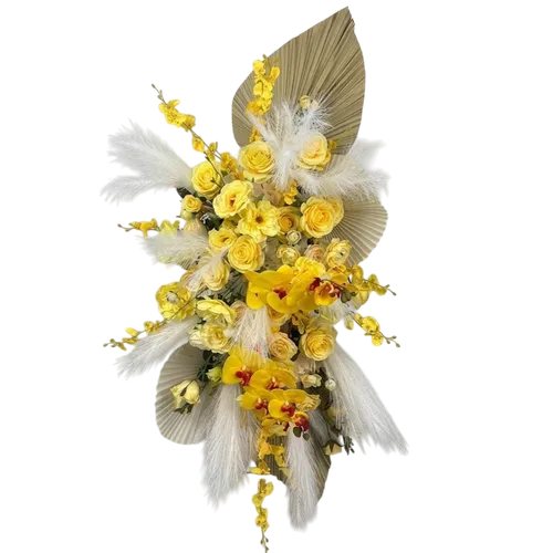 Bouquet de fleurs blanches et jaunes 120cm