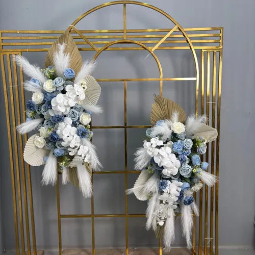 Bouquet de fleurs blanches et bleues 120cm