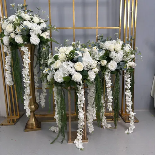 Bouquet de fleurs blanche et feuilles 50cm