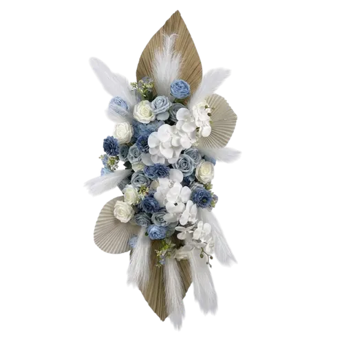 Bouquet de fleurs blanches et bleues 120cm