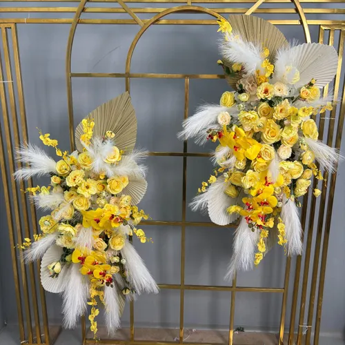 Bouquet de fleurs blanches et jaunes 120cm