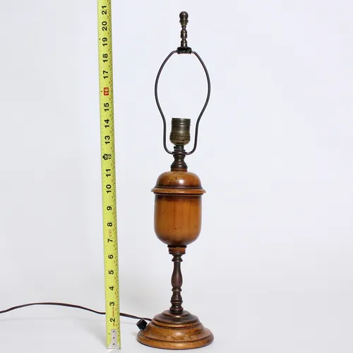 Early 20th Century Turned Wood and Cooper Marquetry Table Lamp
