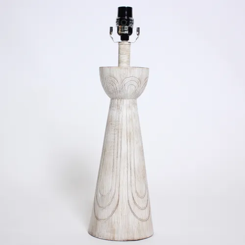 White Wooden Lamp w/ Carving Design