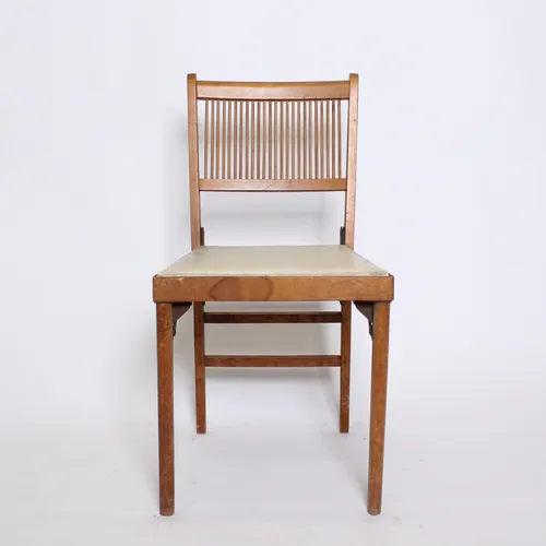 Wood Folding Chair, Beige Vinyl Seat