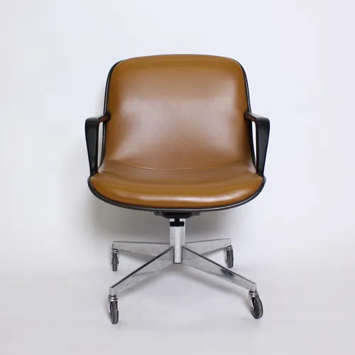 Camel Pleather Rolling Office Chair, Knoll,  Pollock