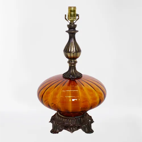 Orange Glass Lamp w/ Metal Base