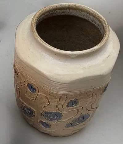 Brown, beige, blue - Studio Art Pottery handmade vase - flower pot 