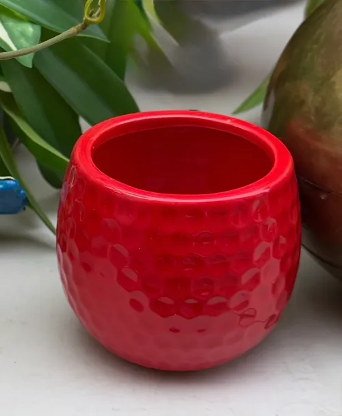 Red Ceramic planter with honeycomb texture - small