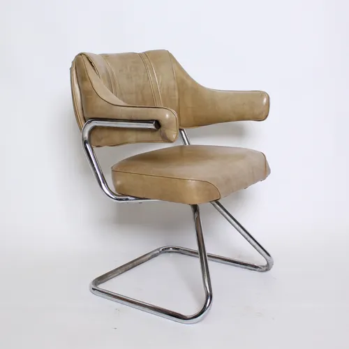 Faded Brown Leather Chair w/ Metal Legs