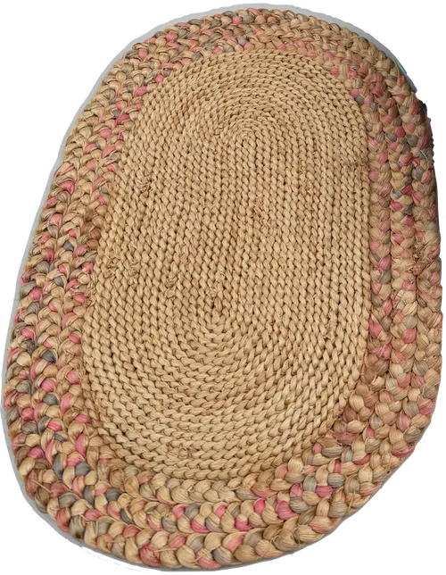 Vintage Natural Jute woven place mat, pink details