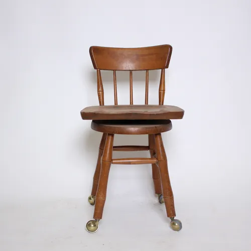 Brown Wood Swivel/Rolling Chair