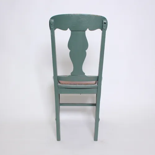 Vintage Green Wood Chair, brown seat