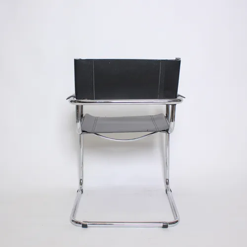Vintage Black Leather Chair Chrome Frame